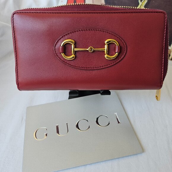 Gucci Handbags - Gucci Red Leather Long Zip Wallet w/horsebit